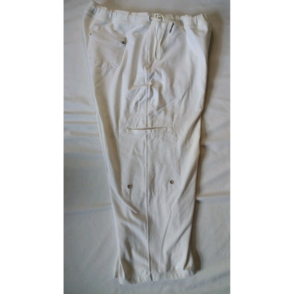 Danskin Solid White Elastic Waist Pull On Zipper Pockets Cropped Size XL (16-18) - Picture 3 of 11